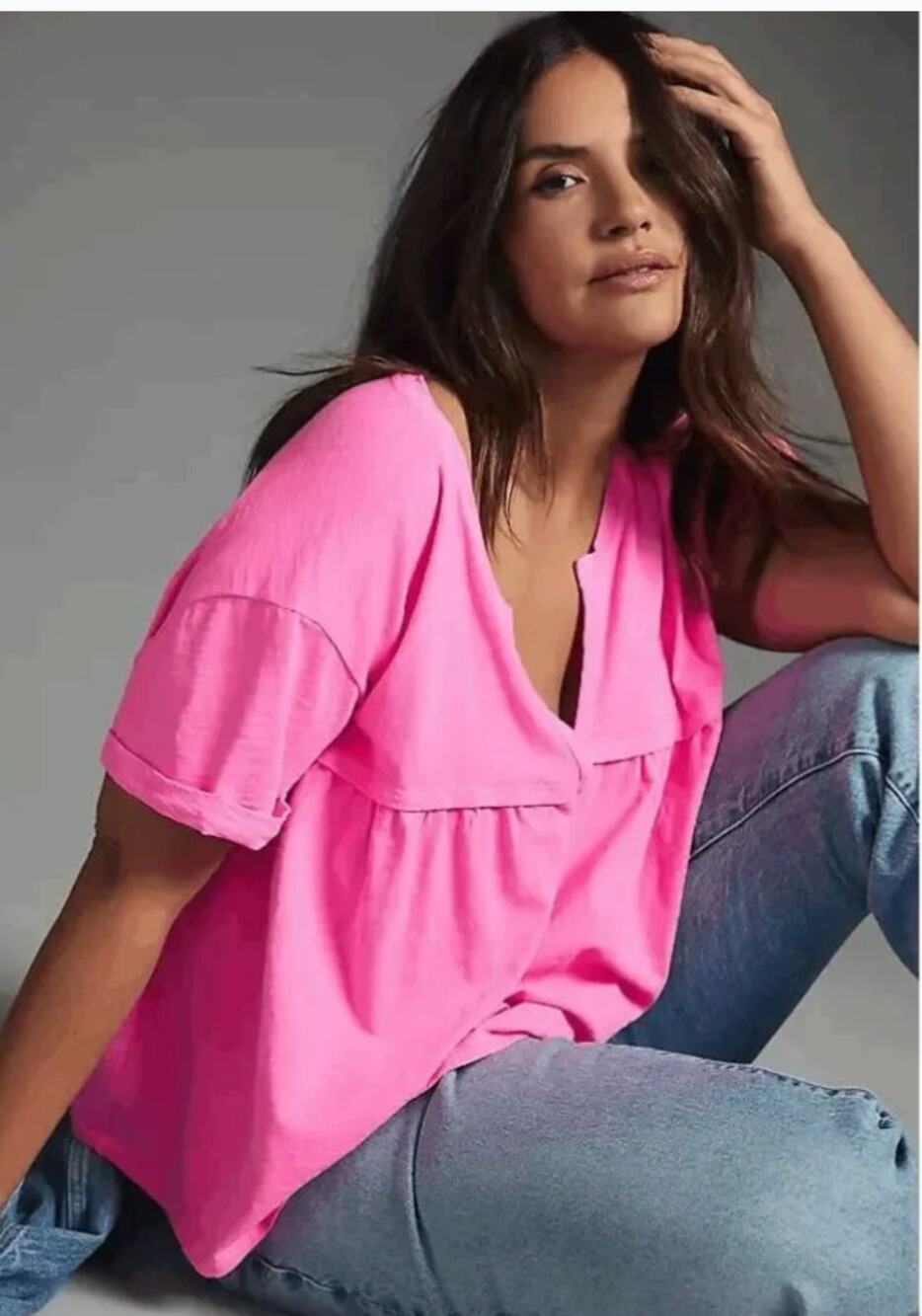 Anthropologie NEW Pilcro Bright Hot Pink Tee Short Sleeve XXS